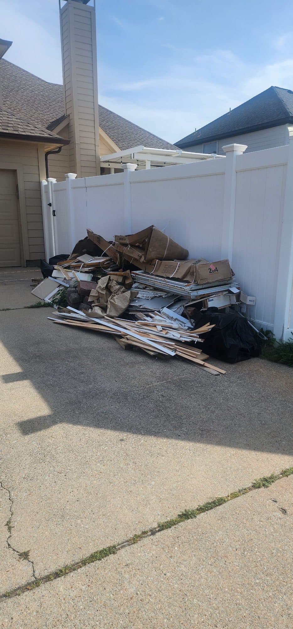 Driveway remodel debris — before